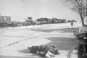 Немецкие паровозы и вагоны захваченные частями 120-й сд на станции Карповская. Январь 1943 года 